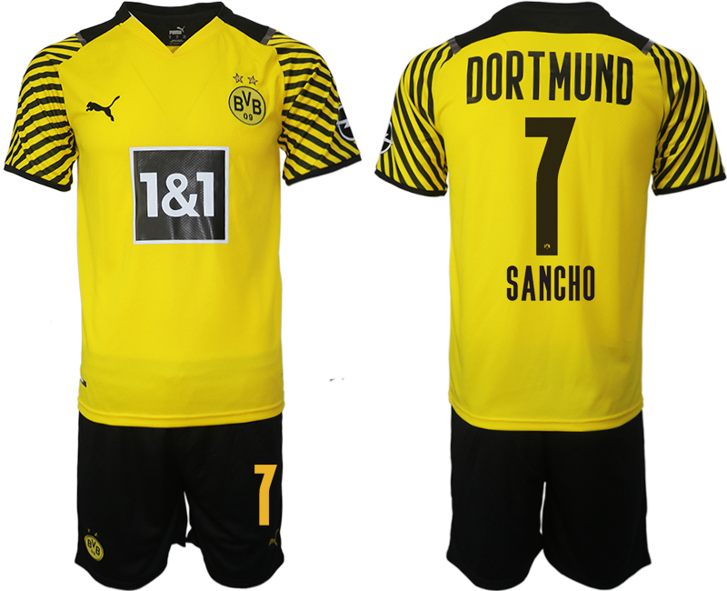 Men 2021-2022 Club Borussia Dortmund home #7 yellow Soccer Jersey
